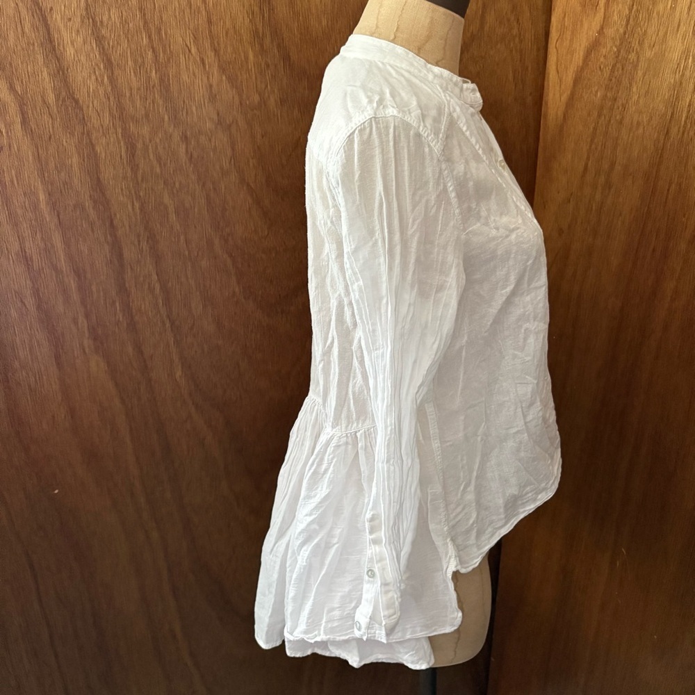 H&M CONSCIOUS Collection sz 8 High Low Shirt Fishtail White 3/4 Sleeve - Picture 8 of 12